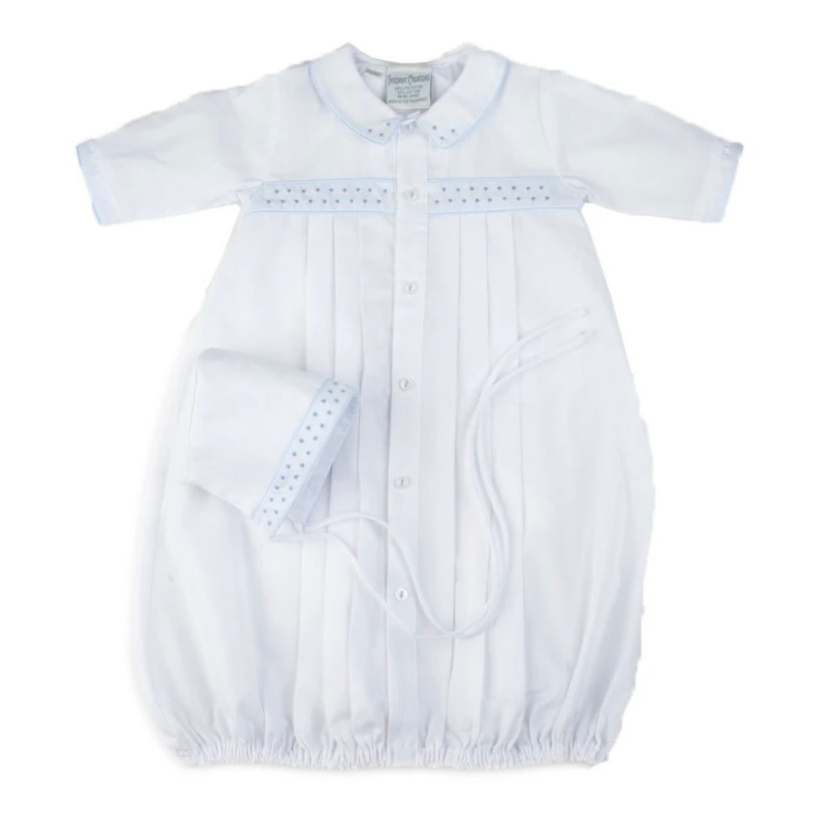 Boys Dot Embroidered Take Me Home Gown with Bonnet