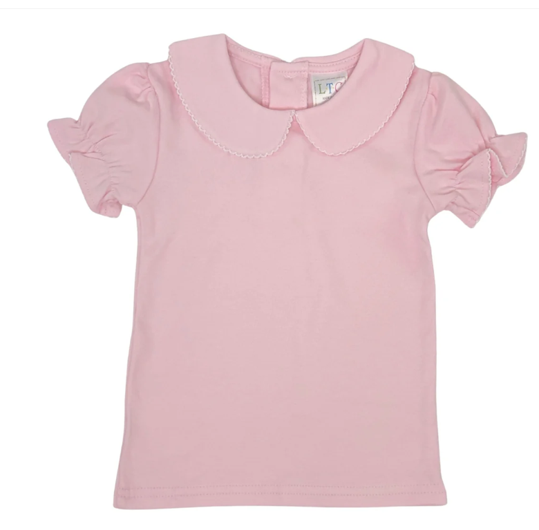 Girls' Short Sleeve Picot Trim Shirt for Fall
