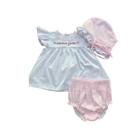 Swiss Dot Diaper Set with Bonnet