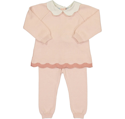 Scalloped Contrast Trim Knit Set