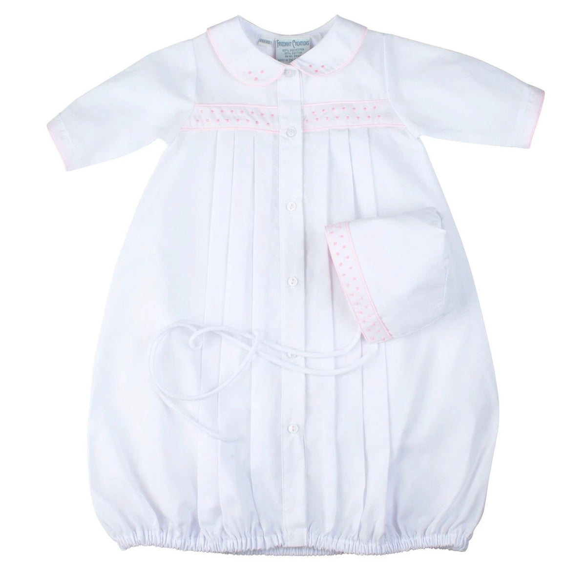 Girls Dot Embroidered Take Me Home Gown with Bonnet