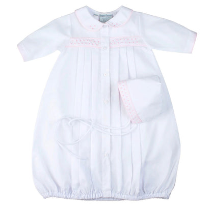 Girls Dot Embroidered Take Me Home Gown with Bonnet