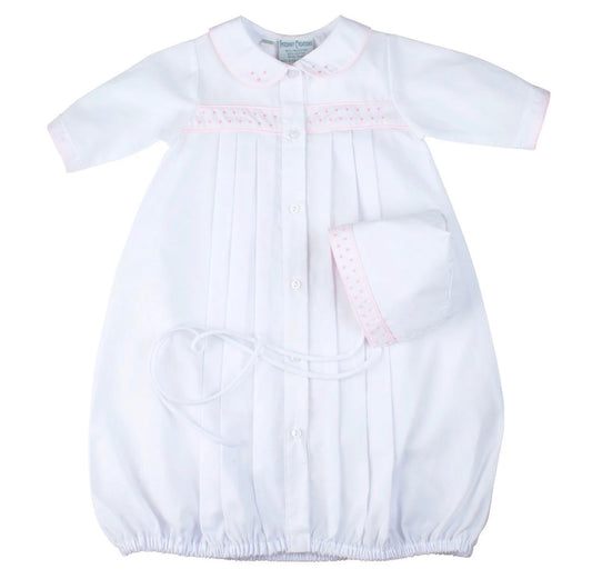 Girls Dot Embroidered Take Me Home Gown with Bonnet