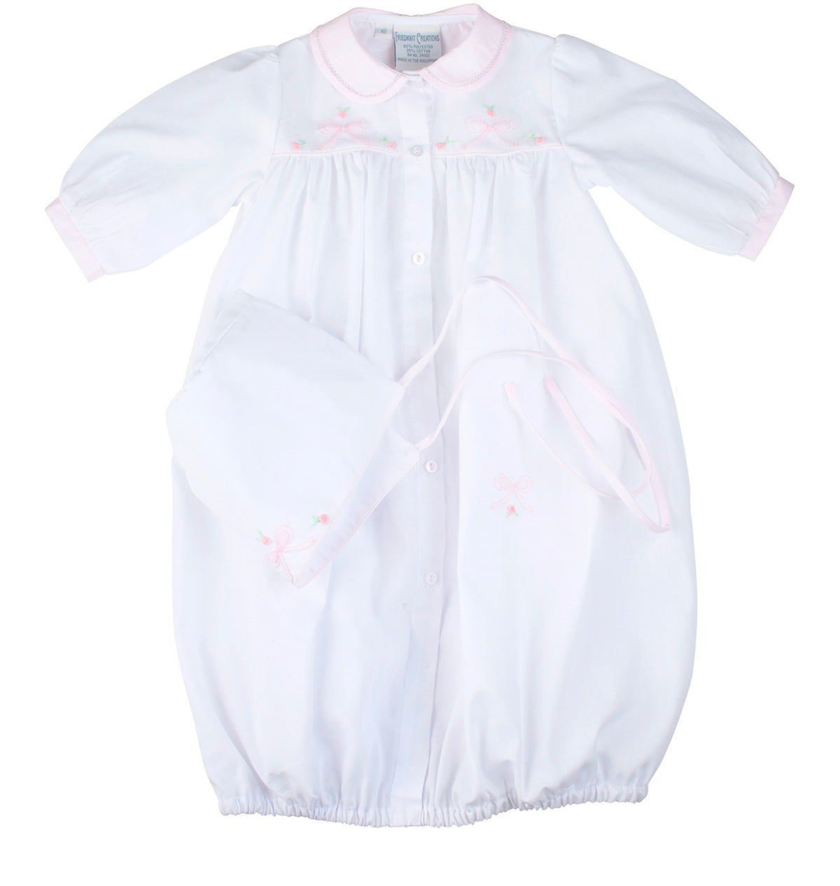 Embroidered Bow Take Me Home Gown with Bonnet