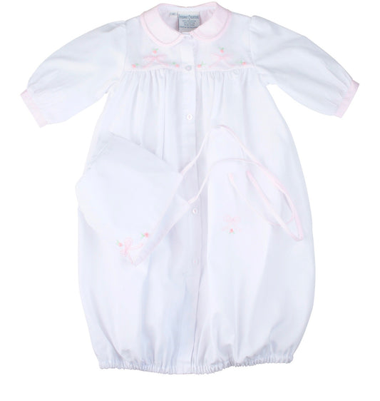 Embroidered Bow Take Me Home Gown with Bonnet