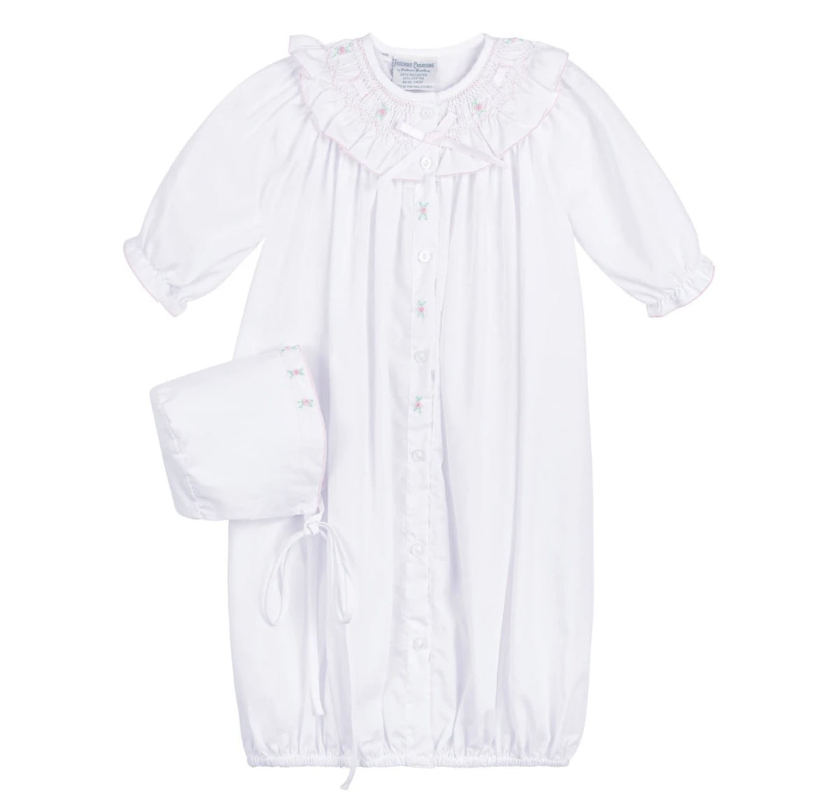 Ribbon Ruffle Smocked Take Me Home Gown with Bonnet