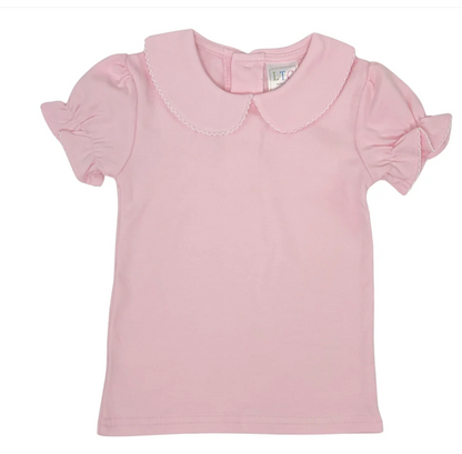 Girls' Short Sleeve Picot Trim Shirt for Fall