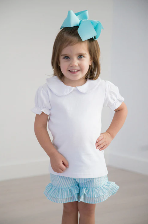 Girls' Short Sleeve Picot Trim Shirt for Fall