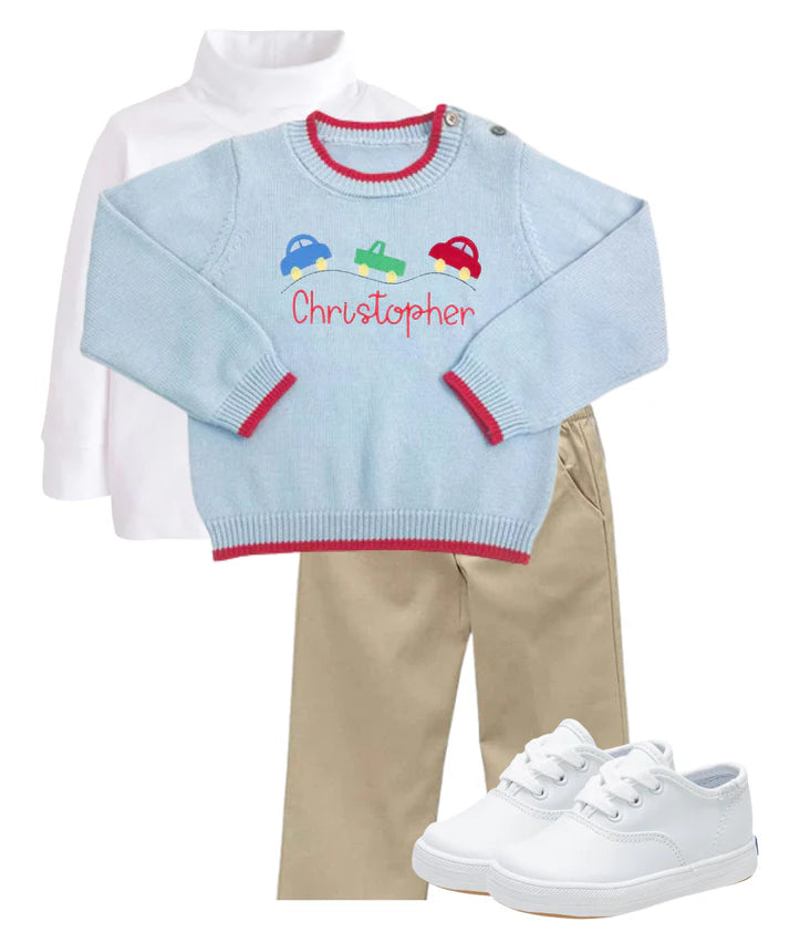 Blue and Red Trim Sweater