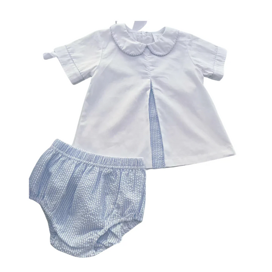 Blue Seersucker Diaper Set